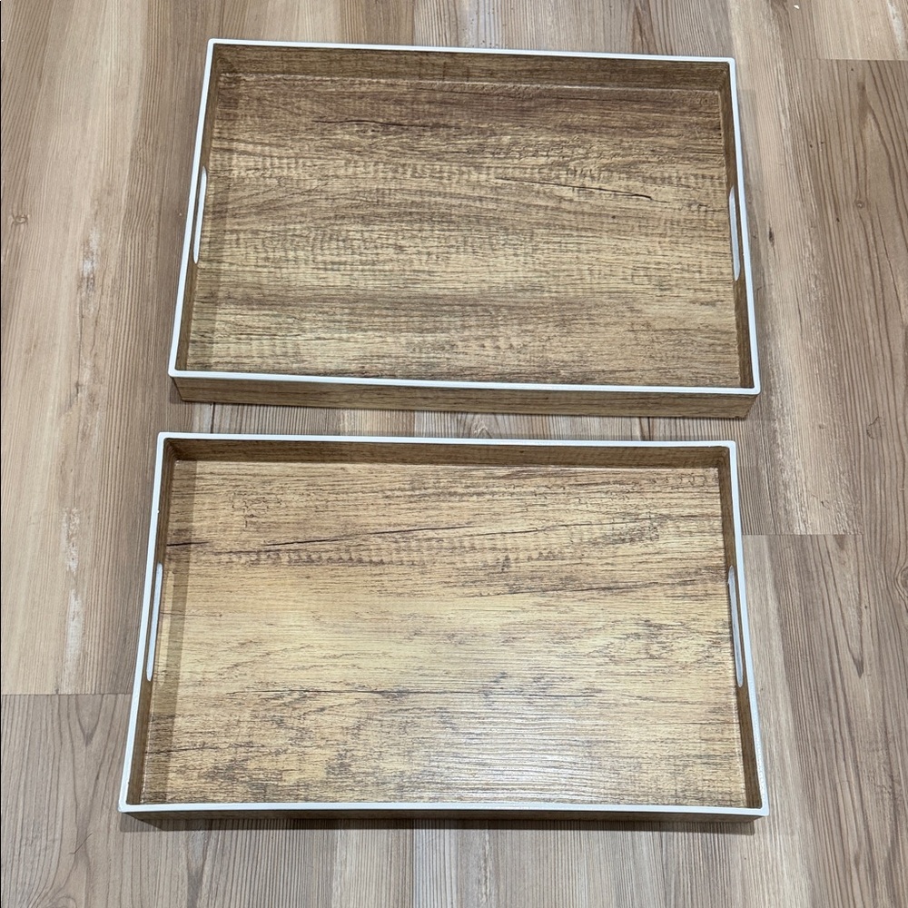 Poplar finish tray  Tray with White Accents set of 2 NEW
